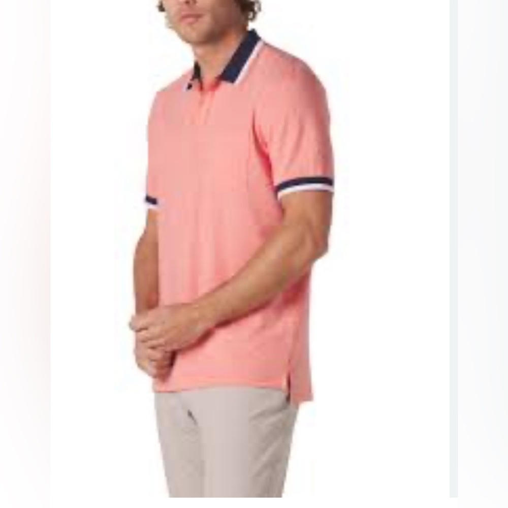 The Normal Brand active Putemeso Coral Polo with Navy Accents, size medium